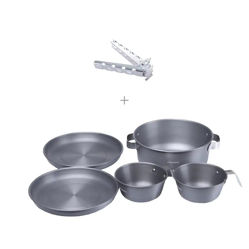Gourmet Kochgeschirr Set für Outdoor & Picknick (5-tlg.) und FMC-20P Camping-Topfgreifer Fire-Maple