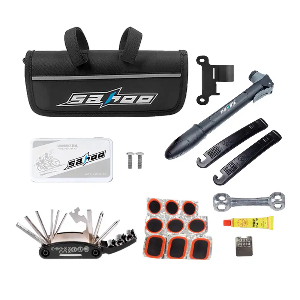 SAHOO Fahrrad Rahmentasche mit Multitool Reparaturset und Luftpumpe 21040