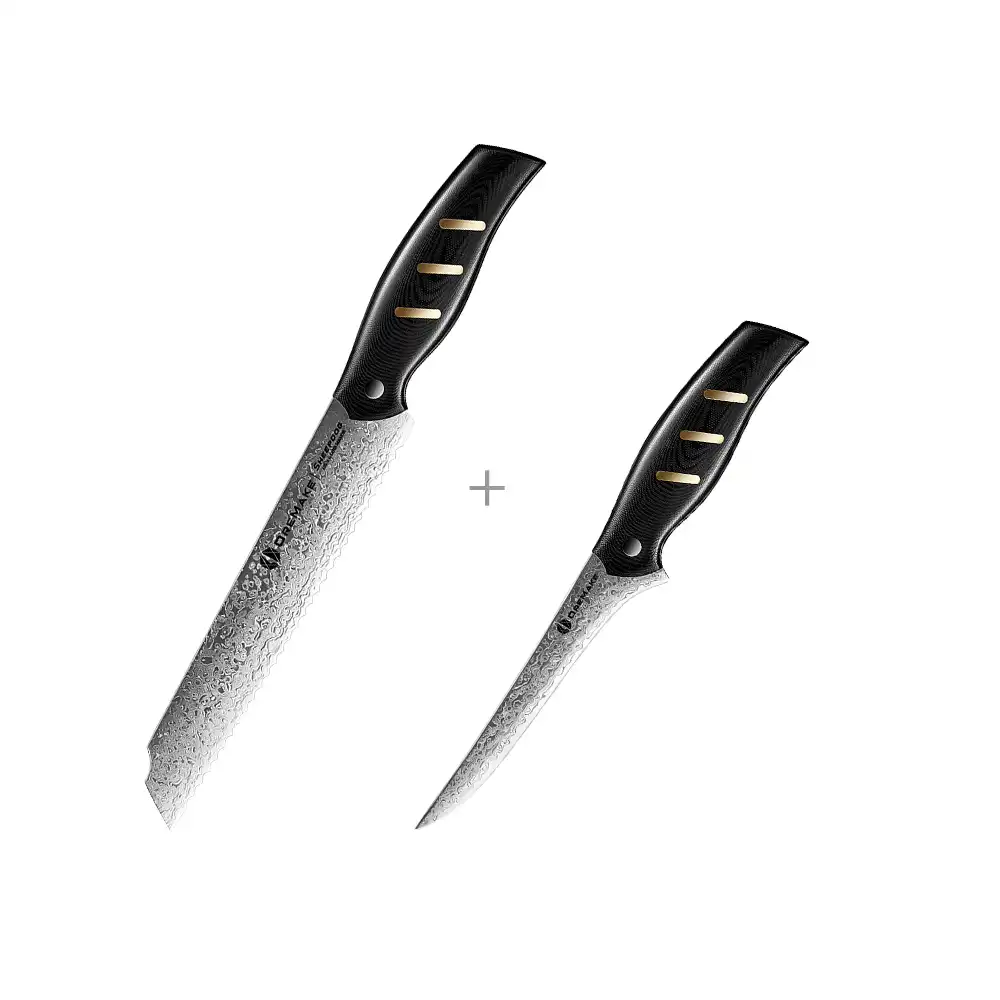  Ausbeinmesser (15,28cm Klingenlänge) und Damast-Brotmesser (20,3cm Klingenlänge) OreMake Bundle