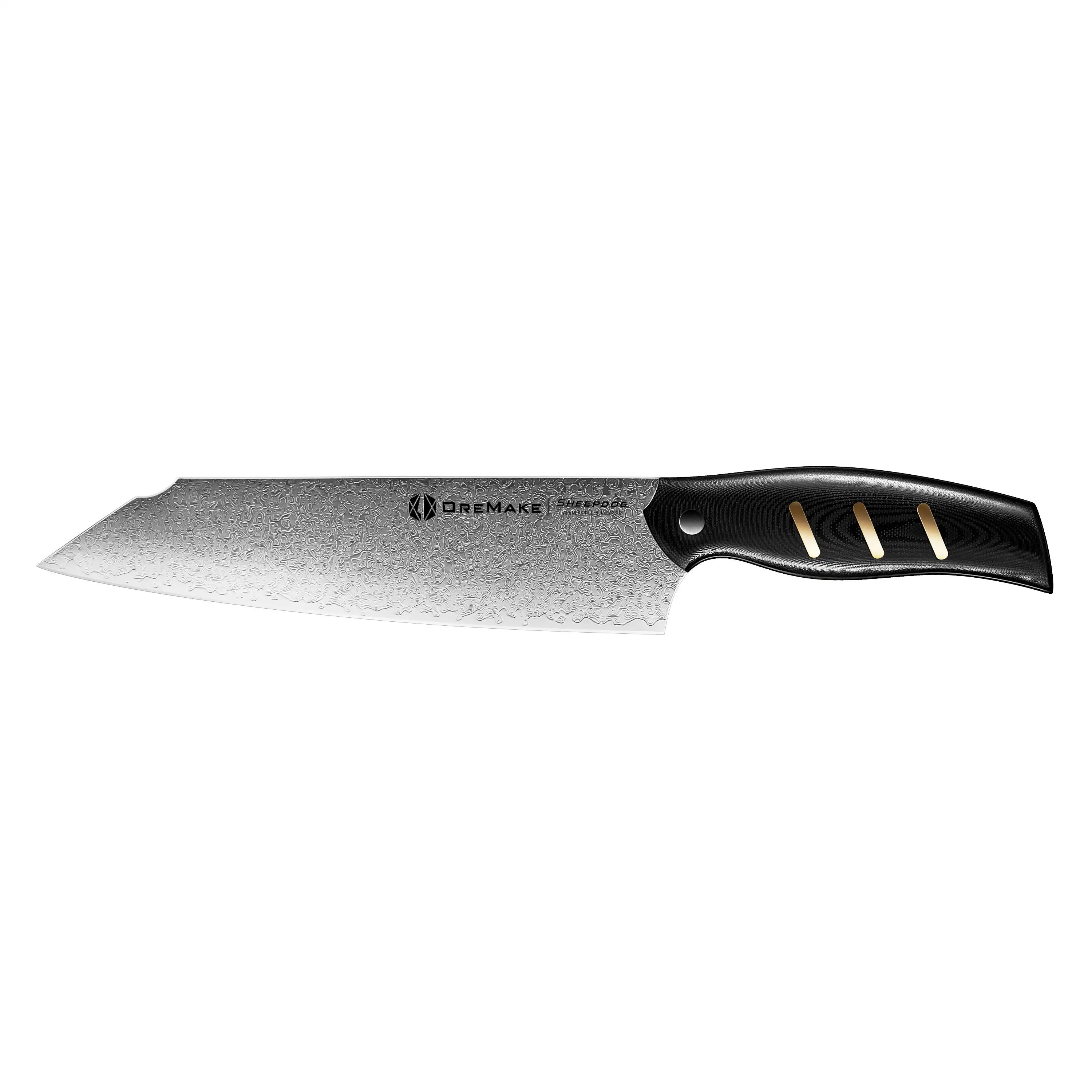 OREMAKE Küchenmesser aus Damaszenerstahl mit G10-griff Sheepdog Kiritsuke (203mm Klingenlänge)