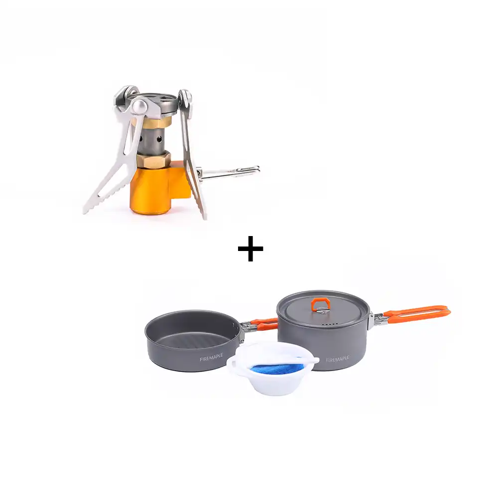 FMS-300T Mini-Gaskocher mit Titan-Topfauflage und Feast 1 Camping-Kochgeschirr Set Firemaple