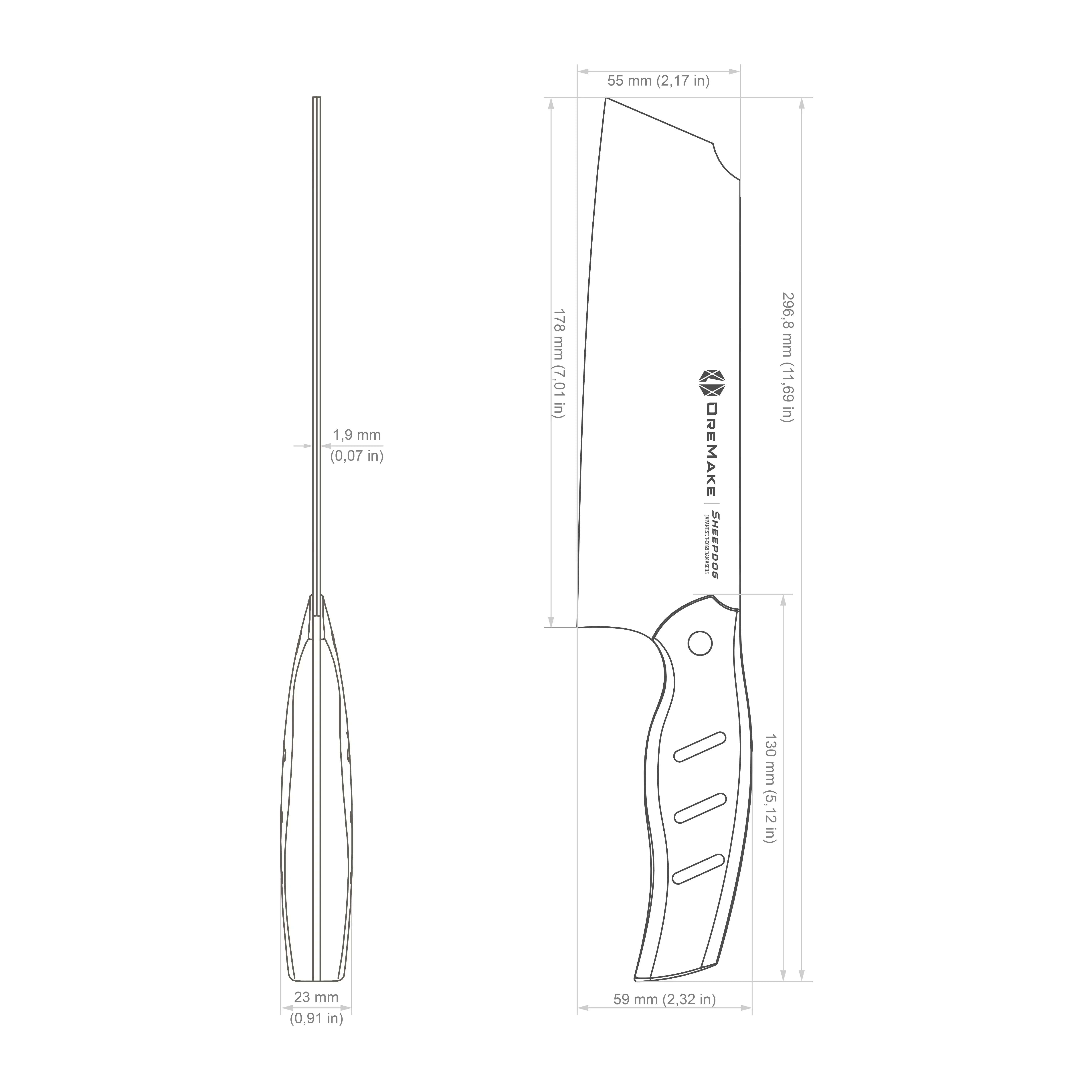 Oremake Sheepdog Nakiri Gemüsemesser 178mm aus Damaszenerstahl mit Geschenk